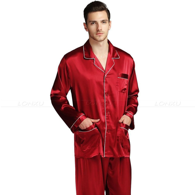 Herren-Schlafanzug aus Seidensatin Schlafanzug-Set Nachtwäsche-Set Loungewear US S, M, L, XL, XXL, XXXL, 4XL__Passend für alle Jahreszeiten