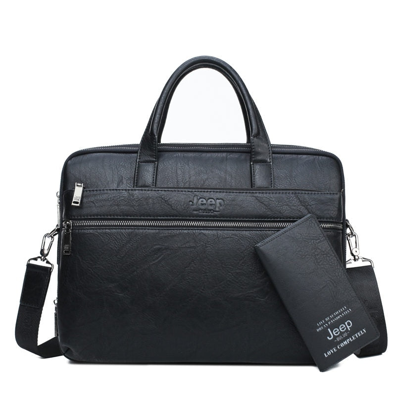 JEEP BULUO Herren Aktentasche Taschen für 13,3 Zoll Laptop Mann Business Umhängetasche Handtaschen Hochwertiges Leder Büro Schwarz