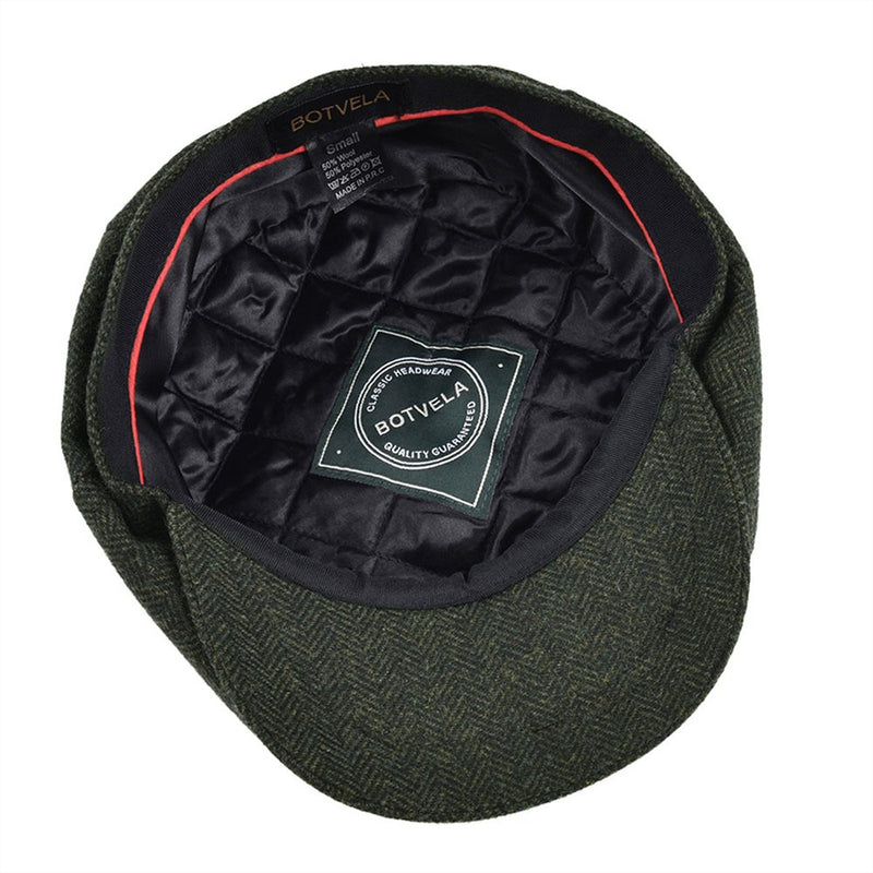 BOTVELA Wool Tweed Newsboy Cap Herringbone Hombres Mujeres Clásico Retro Sombrero con forro suave Driver Cap Negro Marrón Verde 005