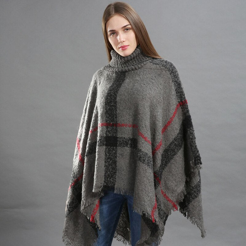 Suéter de invierno Poncho de punto para mujer Bufanda de cuello alto para mujer Suéteres y jerséis cálidos gruesos Poncho y capas