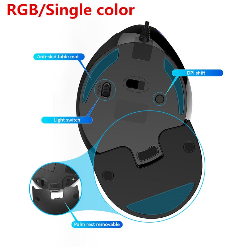 Delux Ergonomics Vertical Gaming Wired Mouse RGB/Single Color/Wireless 6 Tasten 4000 DPI Optical RGB Wireless Right Hand Mouses