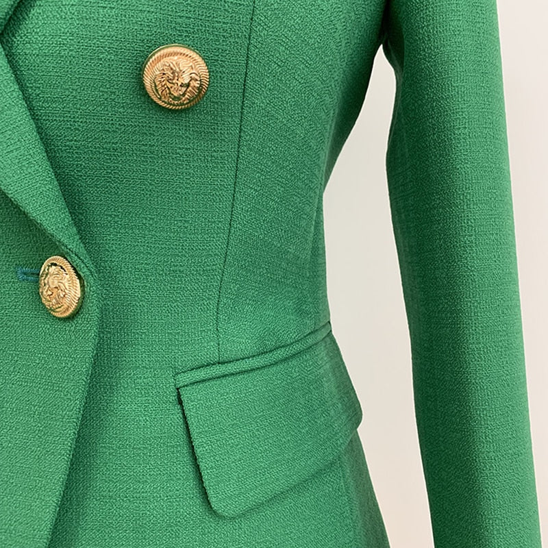 HIGH STREET 2022 Stylish Designer Blazer Women's Double Breasted Lion Buttons Slim Fitting Blazer Jacket Olive Green