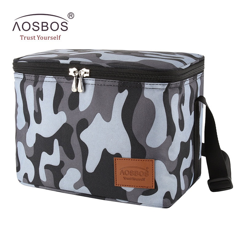 Aosbos Portable Cooler Lunch Bags Insulated Camo Thermal Lunchbox Shoulder Food Picnic Bag Cooler Tote Handbags for Men Women