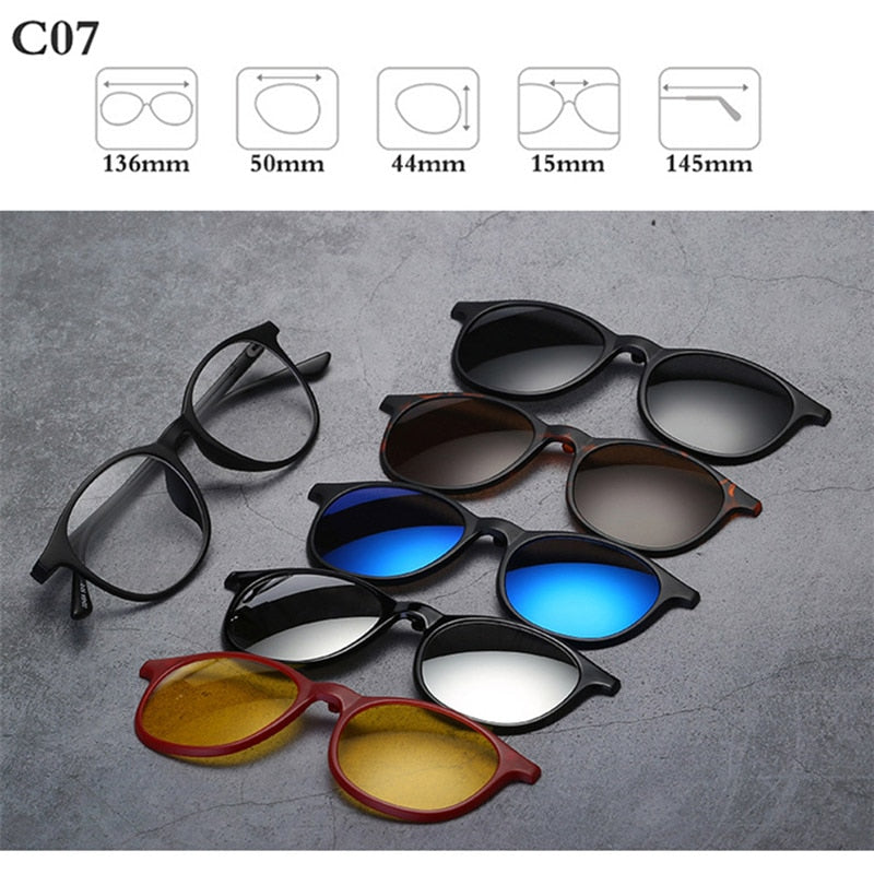 Montura de gafas ópticas de moda para hombres y mujeres con 5 Clip en gafas de sol magnéticas polarizadas para gafas de miopía masculina RS159