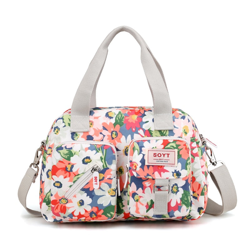 Neue mehrschichtige Nylon-Frauen-Umhängetaschen Mode Einfache Grils Handtaschen Messenger Bags Gedruckte Blumen Umhängetaschen