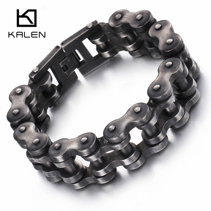 Kalen Punk Brushed Bike Chain Bracelet Oxidized Dark Bicycle Chain Men Bracelet Fashion Male 316L Stainless Steel Hand Chain