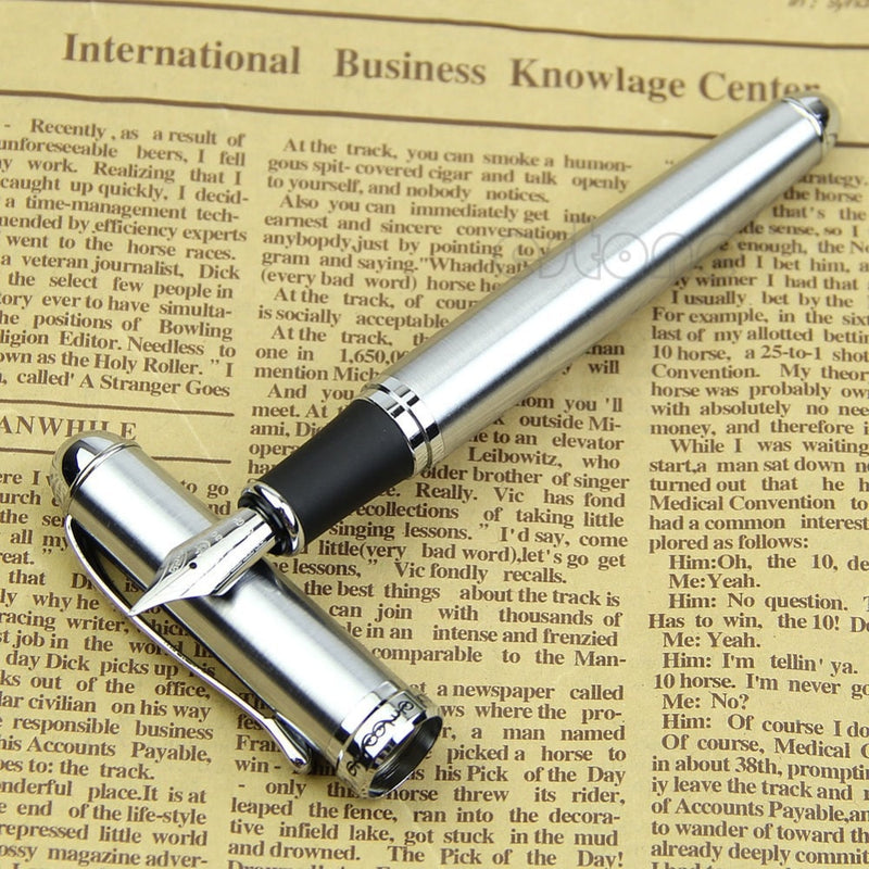 Luxury Brand Jinhao X750 Silver Stainless Steel Fountain Pen Medium 18KGP Nib School Office Name Ink Pens Gift Stationery