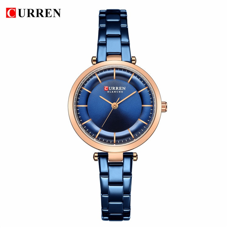 CURREN Women Watches Luxury Metal Bracelet Wristwatch Classy Fashion Quartz Clock Blue Female Stainless Steel Dress Watch