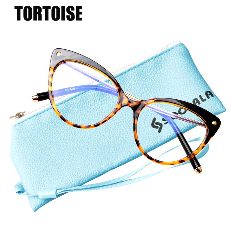 SOOLALA Anti Blue Ray Glasses Computer Glasses TR90 Cat Eye Blue Light Blocking Women Semi-Rimless Anti Fatigue Goggles Glasses