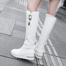 New Women Boots Knee High Boots Square Heels Fashion Round Toe Rubber Sole Woman Leather Shoes Winter Black