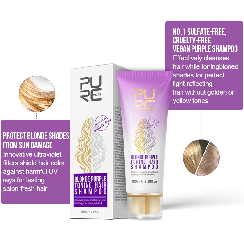 PURC Blonde Purple Hair Shampoo Entfernt Gelb- und Messingtöne für Silver Ash Look Purple Hair Shampoo Professionelle Haarpflege