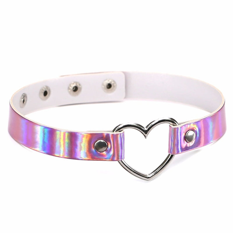 Gargantilla holográfica Harajuku, Collar de corazón para mujer, gargantilla gótica, gargantilla holográfica de moda para mujer, joyería para festivales rave