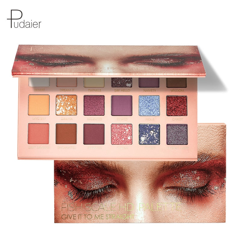 Pudaier 18 colors Eyeshadow Pallete Variety Mermaid Palette of Shadows Glitter Eyeshadow High Quality Waterproof of matte shadow