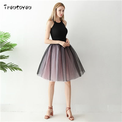 Gothic 7 Schichten 65cm Mischfarben Tutu Tüllrock Damen Streetwear Hohe Taille Falten Midiröcke spudniczki jupe rokken faldas