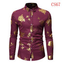 Herren Gold Rose Blumendruck Hemden Marke Floral Steampunk Chemise Weiß Langarm Hochzeit Party Bronzing Camisa Masculina