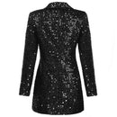 Hochwertige Mode 2021 Designer Blazer Damen Double Lion Buttons Schalkragen Glitter Pailletten Long Runway Black Blazers