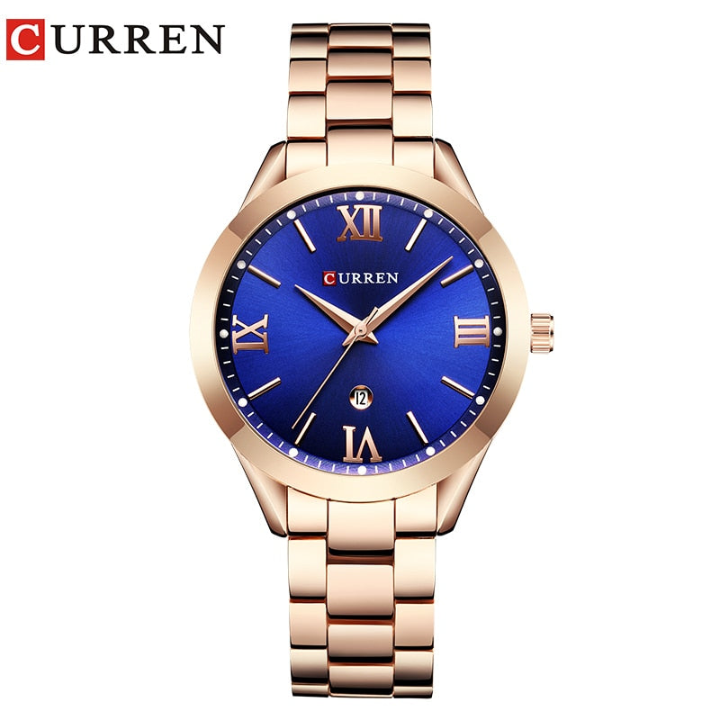 CURREN Marke Frauen Stahl Uhr Damen Luxus Kleid Mode Quarz Armbanduhr Klassische Kristall Gold Armband Frauen Uhr Uhr