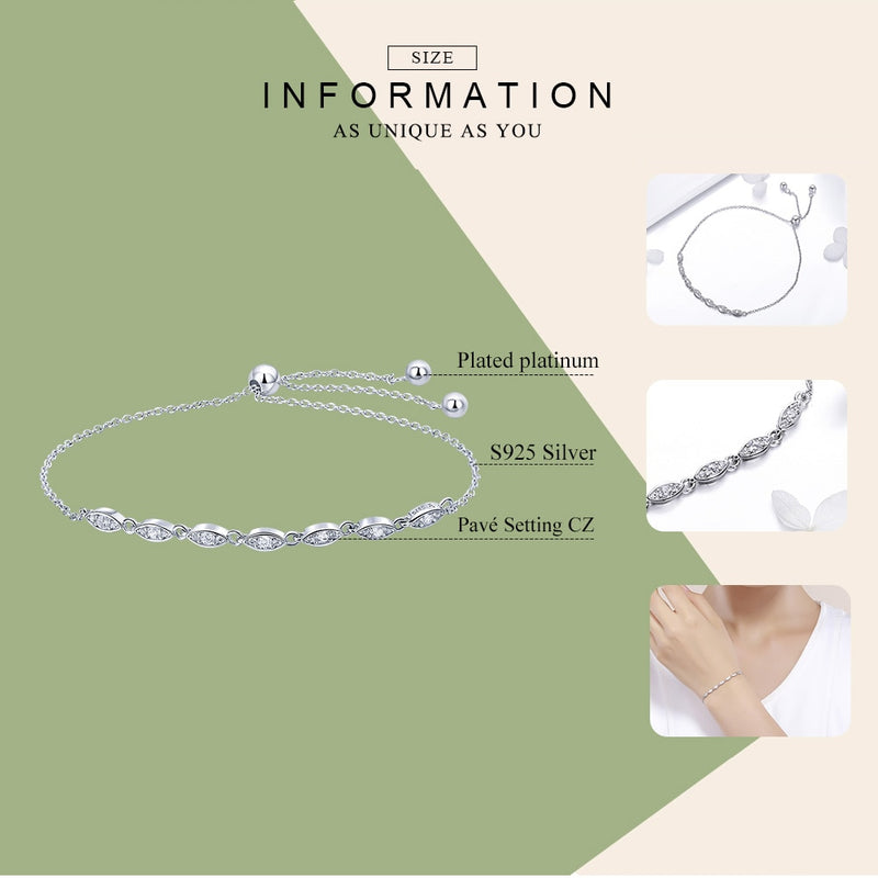 WOSTU Hot Sale 925 Sterling Silver Chain Glitter Stackable Oval CZ Stone Adjustable Women Bracelet Luxury Silver Jewelry CQB086