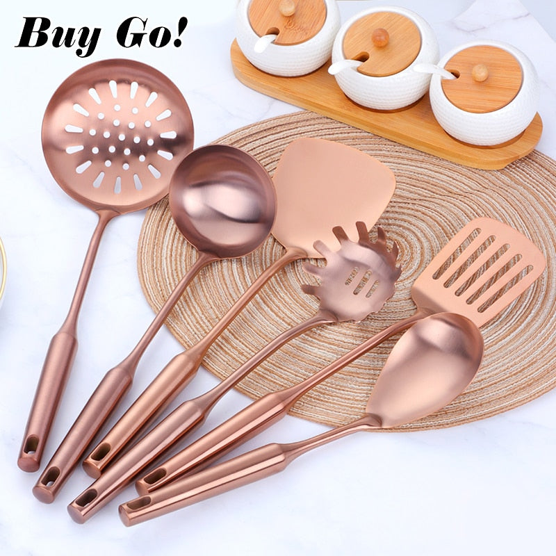 Stainless Steel Rose Gold Kitchen Utensils Cooking Tools Cookware Set Turner Ladle Spoon For Restaurant Dinnerware Set Utensils