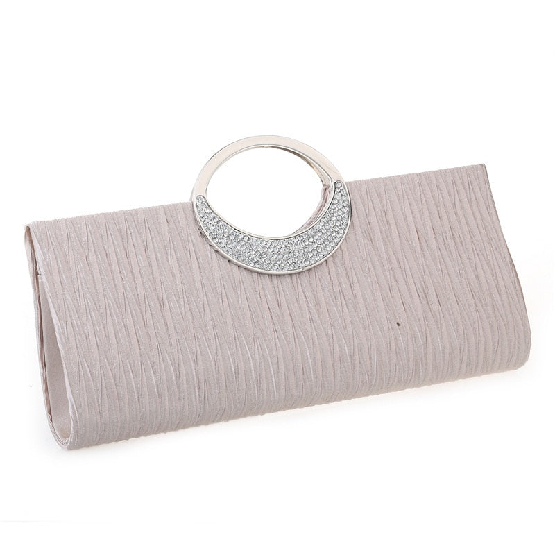 Luxury Evening Clutch Bags Fashion Rhinestone Satin Pleated Women Evening Bag Wedding Party Handbag Clutches Purse Bolsos Mujer