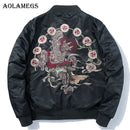 Aolamegs Jacken Herren Japanische Stickerei MA1 Jacke Trainingsanzug Mäntel Hip Hop Stehkragen Lässig Gemütlich Herren Windjacke Streetwear