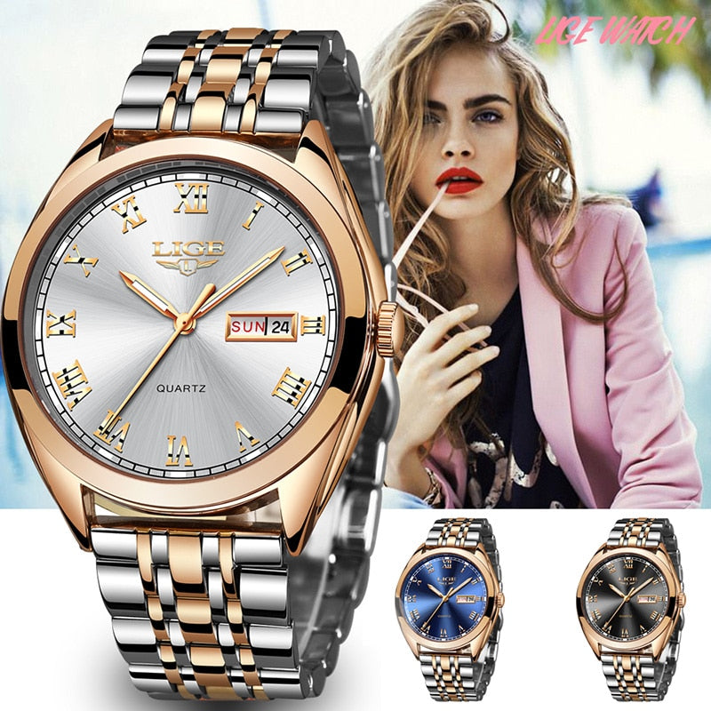 2021 LIGE New Rose Gold Women Watch Business Quartz Watch Ladies Top Brand Luxury Female Wrist Watch Girl Clock Relogio Feminin