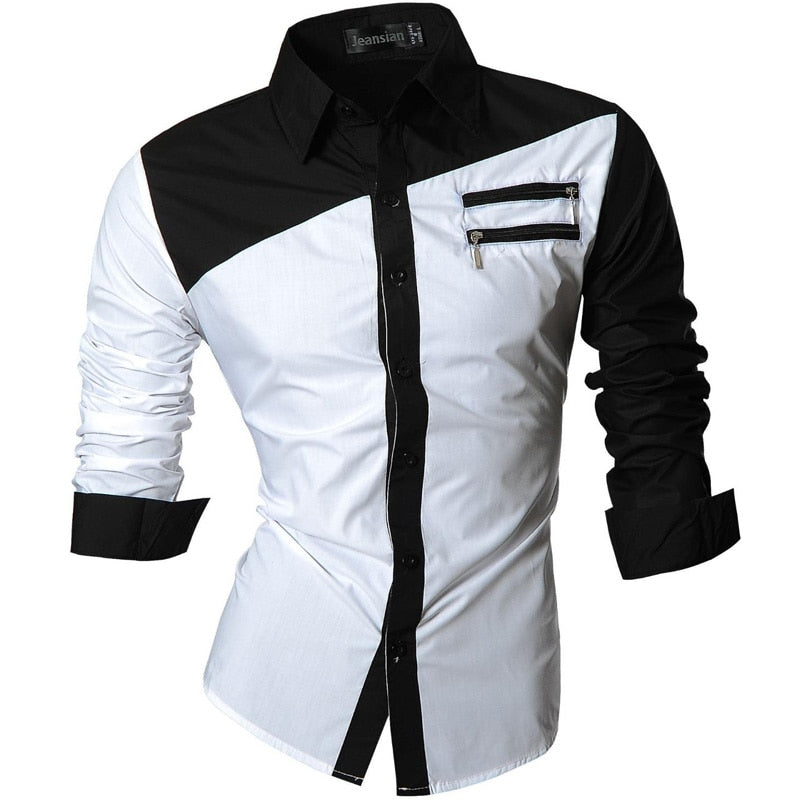 jeansian Spring Autumn Features Shirts Men Casual Long Sleeve Casual Male Shirts Zipper Decoration (No Pockets) Z015