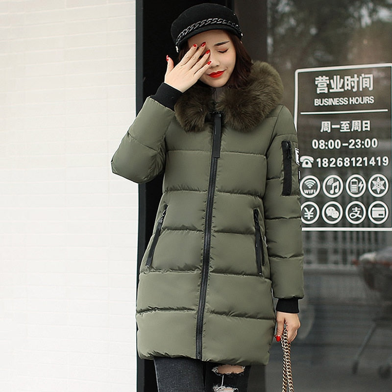 2021 new hooded loose long women winter jacket with fur collar warm thick parka cotton padded female fashion womens coat parkas