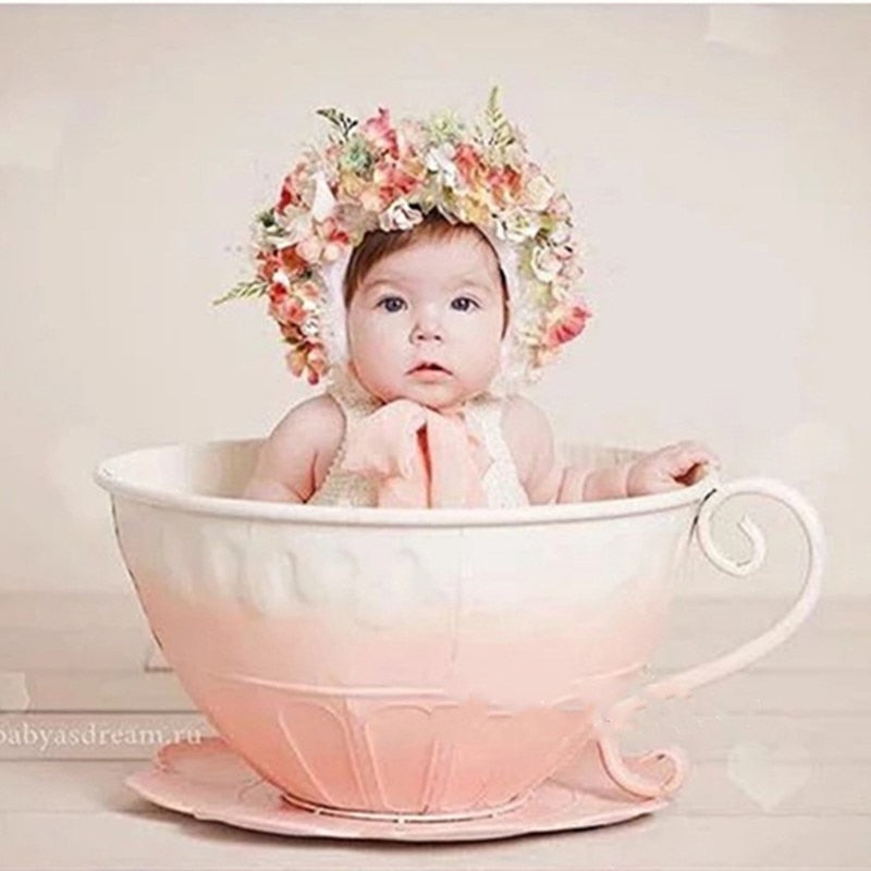 Newborn Photography Props Iron Basket Tea Cup photo Accessories Infantil Toddler Studio Shooting Photo Props Shower Gift