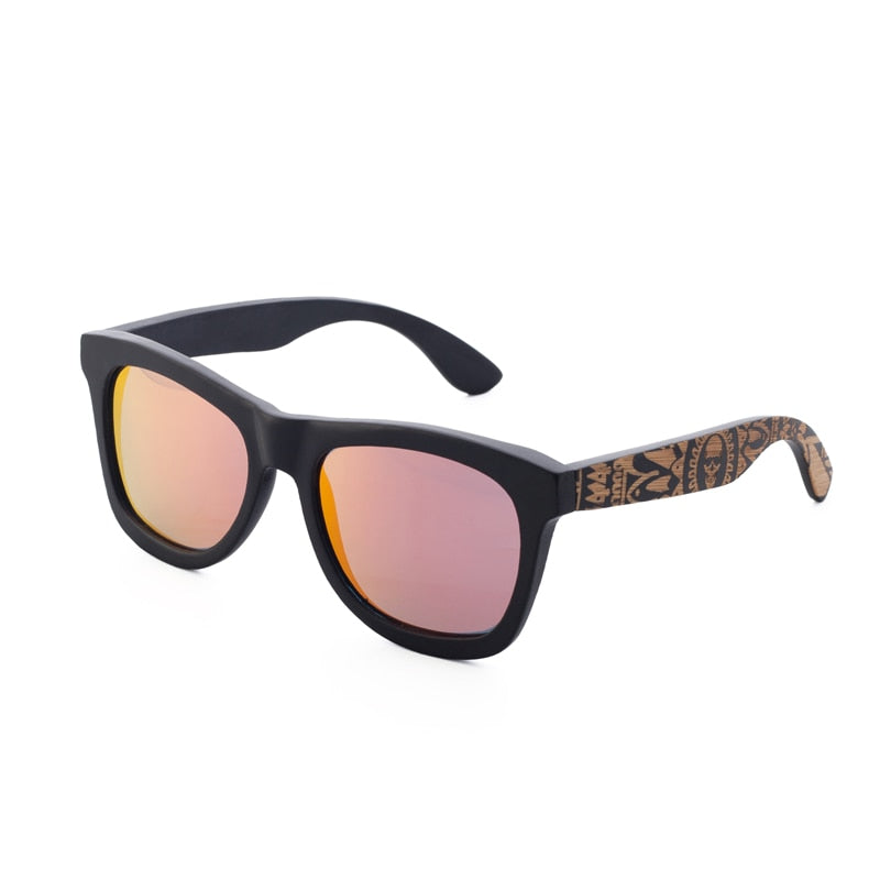 Retro Wooden female sunglasses male high-end brand carved design black brown bamboo frame polarized beach glasses