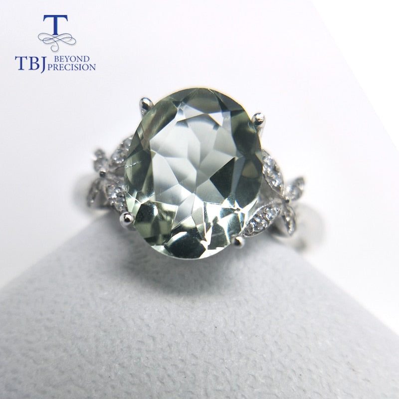 TBJ, 100% natürlicher grüner Amethyst-Quarz-Edelsteinring 925er Sterlingsilber, feiner Schmuck für Mädchengeburtstagsfeier, schönes Geschenk