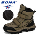 BONA  New Style Winter Boys Boots Children Shoes For Kids Sneakers Leather Boots Plush Warm Flat Ankle Boots Comfortable
