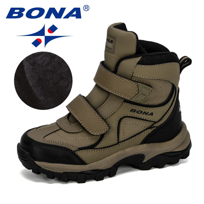 BONA  New Style Winter Boys Boots Children Shoes For Kids Sneakers Leather Boots Plush Warm Flat Ankle Boots Comfortable