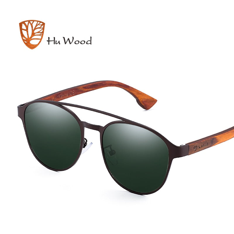 HU Holz Polarisierte Sonnenbrille Holz Federscharnier Edelstahlrahmen Damen Sonnenbrille für Herren Linse UV400 Schutz GR8041