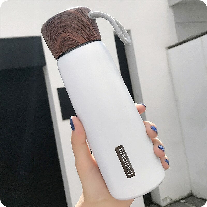 400ML Wood Pattern Stainless Steel Thermos Water Bottle Double Wall Vacuum Water Bottle Portable High Quality