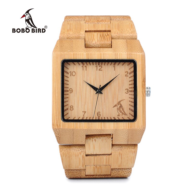 BOBO BIRD Timepieces Bamboo Wooden Men Watches Top Luxury Brand Rectangle Design Wood Band Watch for men