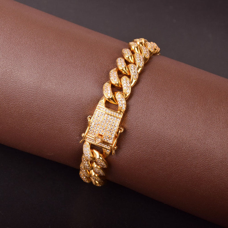 Bubble Letter Miami Cuban Link Bracelet for Men Real Gold Plated Hip Hop Jewelry