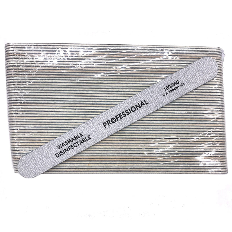 100 X Professional Wooden Nail File Emery Board Strong Thick 180/240 Grit for UV Gel Polish Manicure Acrylic Supplies Tool Set