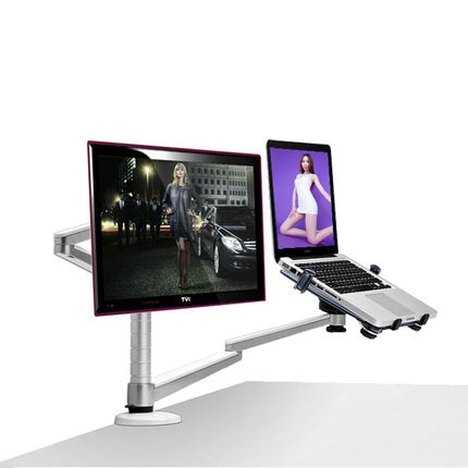 OA-7X Multimedia Desktop Dual Arm 27 inch LCD Monior Holder+ Laptop Holder Stand Table Full Motion Dual Monitor Mount Arm Stand