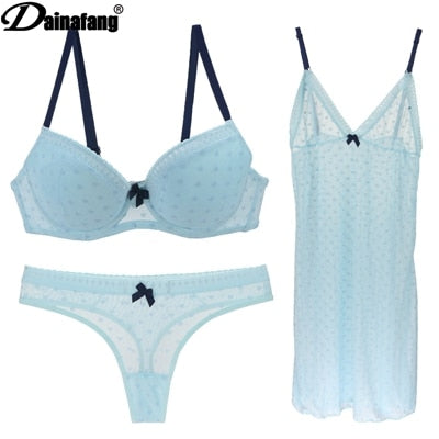 DAINAFANG Brand Lingerie 36/80 38/85 40/90 42/95 BC Cup Bra and Brief  Sexy Clothes Nightgown Underwear Sets Panties For Womens