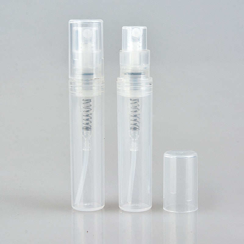 100 unids/lote 2ml 3ml 4ml 5ml pequeños envases de plástico redondos botellas de Perfume atomizador envases cosméticos vacíos para muestra