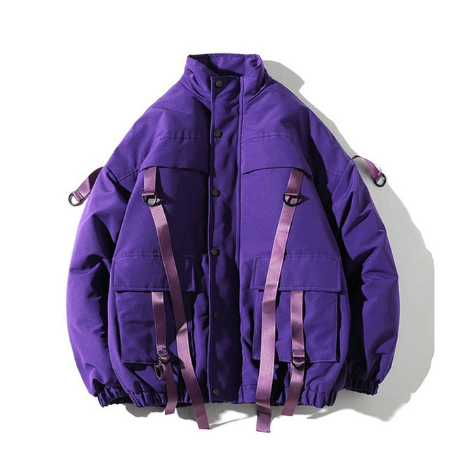 2021 Männer Winterjacke Bänder Taschen Dicke Hip Hop Streetwear Parkas Lässig Gepolsterte Herren Jacken Männliche Kleidung ABZ522