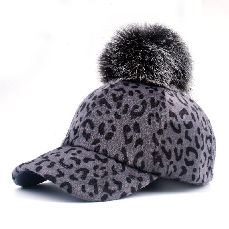 [YARBUU] brand new baseball caps 2018 winter cap for women Faux Fur pompom ball Leopard cap children Casual Snapback hat cap