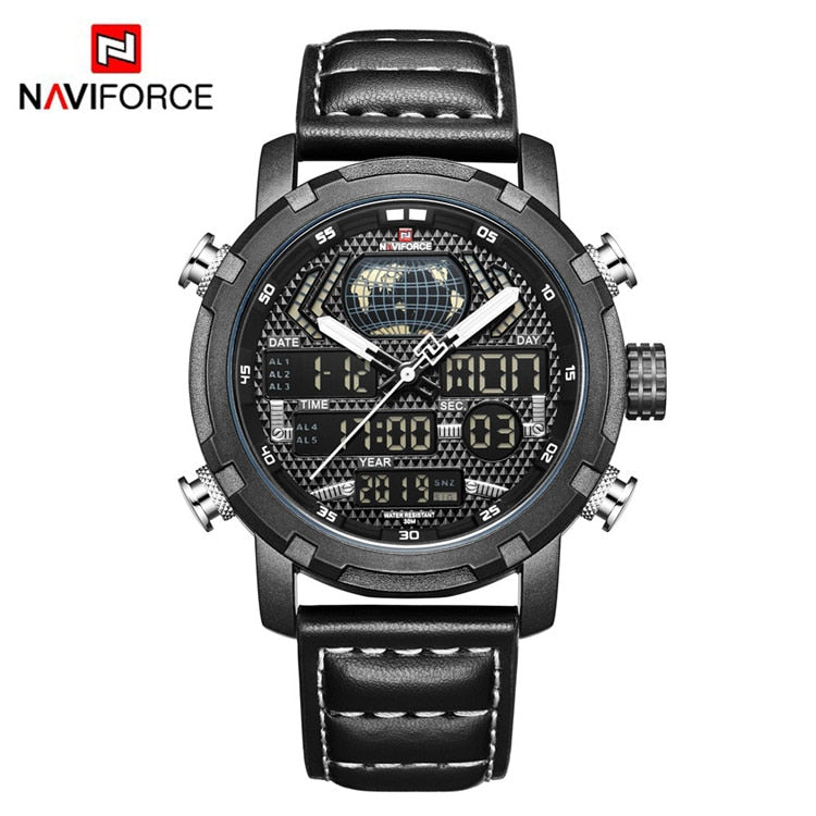 Relojes NAVIFORCE para hombre, relojes deportivos de cuero de marca de lujo para hombre, reloj Digital LED de cuarzo para hombre, reloj de pulsera militar resistente al agua