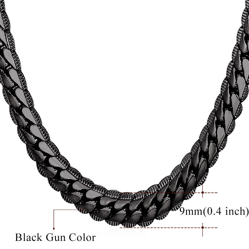 U7 Men Chunky Snake Curb Chain Necklace Gold Plated Black Tone Link Necklace para Hombres Mujeres 6/9mm 18 "-30" Pulgadas N08