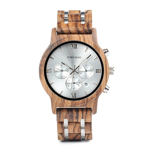 BOBO BIRD Wooden Men Watch Wooden Stainless Steel Date Quartz Chronograph Watches Luxury Men&