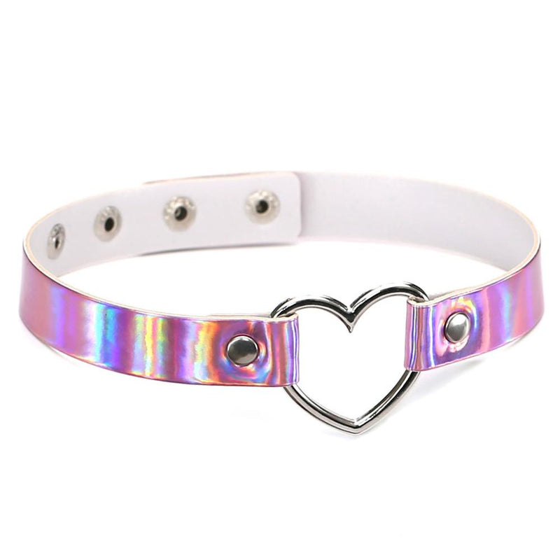 Harajuku holographic choker necklace heart Collar for women gothic choker fashion holo chocker female rave festivals Jewelry