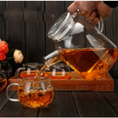 1000ml/1800ml Glass Kettle Water Jug Heat Resistant Flower Teapots with Bamboo Lid Stainless Steel Cover Clear Juice Container