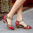 Phoentin Samt Knöchelriemen Chinesische Hochzeit Schuhe Frauen Kristallschnalle Perle Strass Blume Dekoration Mary Jane Schuh FT267