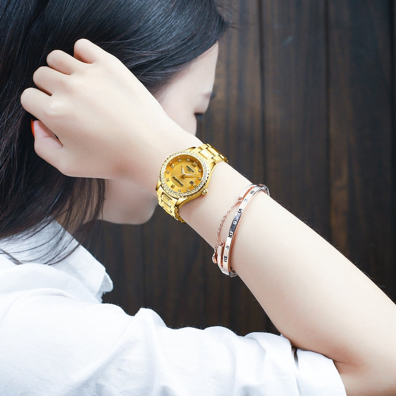 Reloj NIBOSI 2022 de oro nuevo para mujer, relojes creativos de acero para mujer, relojes de pulsera para mujer, reloj impermeable para mujer, reloj femenino